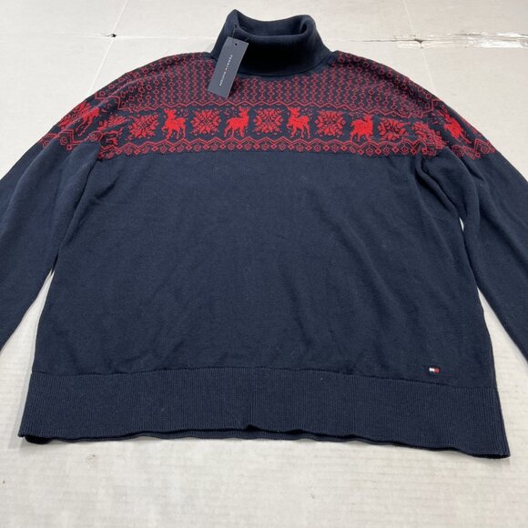 Tommy Hilfiger Sweater Womens‎ L Blue Reindeer Turtleneck Pullover Holiday Cabin - Picture 3 of 11